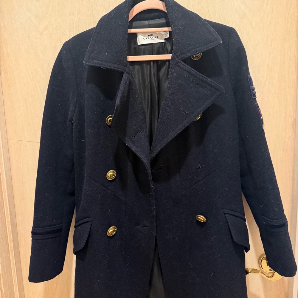 Coach Wool Military-Inspired Trench Coat w/ Embroidered Patches